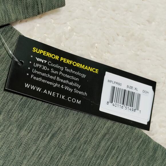 Anetik Polo Mens XL Green Premium Performance UPF 30+ Short Sleeve Shirt NWT - Picture 4 of 14